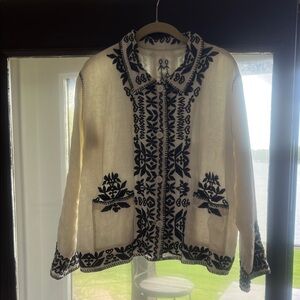 Johnny Was Ivory and Black Embroidered Jacket